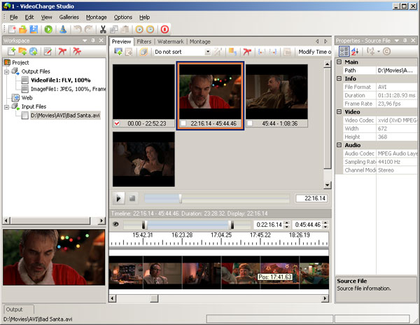 In Preview Windowfor selected video element you can see Timeline - a time range for input video file which will be used to create a video clip.